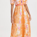 SALONI Tabitha Floral Print Silk Midi Dress Size 4 Orange Photo 0