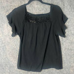 Loft Woman SP NWT Square neck crochet trim top short sleeve black Photo 0