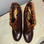Nine West Womens 6M Zelman Ankle Boots Leopard Print Fur Leather Heel Boho Chic Photo 3