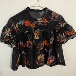 Free People  Sweet Escape Cropped Cotton Blouse Black Floral Size Medium Photo 6
