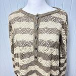 Peruvian Connection  Vintage‎ Crochet knit Brown and Cream Striped Sweater Size L Photo 2
