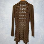 Dress Barn Brown Floral Crochet Retro Boho Open Front Sweater Long Cardigan XS Photo 5