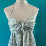 Zimmermann  Helm Tiered Sweetheart Neck Linen Cotton Mini Dress Blue Cream Size 1 Photo 3