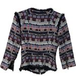 Milly Boucle Fringe Trim Tweed Cropped Jacket Zip Front Size 2 Photo 12