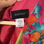 Ashro Dress 12 Bright Pink Floral Tropical Hawaiian Satin Cocktail 60s rainbow Photo 3