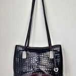 Brighton VINTAGE Satchel Croc Leather Handbag Purse 133757 Black & Brown Photo 0