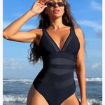 Soly Hux Women's Contrast One Piece Swimsuits V Neck Backless Bathing Suits Mesh Sheer Swimwear Monokini Photo 3