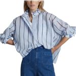 Reiss Avera NWOT Semi-Sheer Metallic Striped Blue Button Down Shirt-size 8 Photo 0