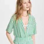 AYR Pool Boy Romaine Green White Striped Short Sleeve Silk Top Oversized Medium Photo 3