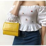 ZARA Womens Chocolate USA Floral Embroidered Off Shoulder Crop Top - Sz M Photo 1