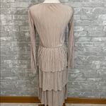 ZARA  champagne gold pleated long sleeve tiered midi dress. Photo 3