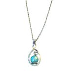 Blue Faux Tahitian Pearl Diamond Silver Necklace 20" Photo 3