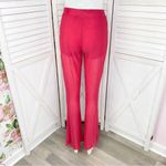 ZARA  Sheer‎ Pleated Ruffle Wide Leg Pull On Pants Pink Medium Flare Naked Photo 5