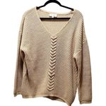 Jessica Simpson  Pullover Sweater Laced Front Knitted V-Neck Long Sleeve Beige M Photo 0