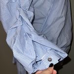 Willow & Clay  medium womens chambray striped wrap blouse ruffle sleeve v neck Photo 6