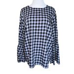 BeachLunchLounge  Roberta Black Blue Gingham Bell Sleeve Flannel‎ Top Women Large Photo 1