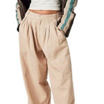 Free People  Lotta Love Wide Leg Trousers‎ In Sable Size 12 Pleated Linen Blend Photo 0