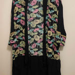 Christina Fairbanks Womens Kimono Duster M 38” Black Umbrellas Tropical Print Size M Photo 0
