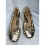 Ballerina Ballet Flat Shoes 6.5 Gold Round Toe Bow Slip On Flat Dress Shoes Photo 1
