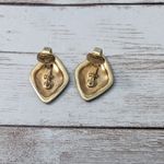 Vintage Clip On Earrings Black & Gold Tone Diamond Shape Photo 5