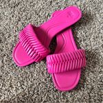 ZARA  Hot Pink Leather Slip On Sandals Womens 8.5 Beachy Flats Slides Casual Photo 0