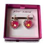 Betsey Johnson  Heart Drop Rhinestone Earrings Pink Gold Tone Photo 5