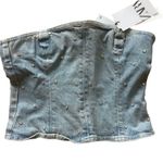 ZARA women’s blue denim corset with rhinestones jewelry embroidered zip size M Photo 4