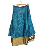 Hand Crafted India Mexicali Reversible Silk Sari Yellow Blue Pattern Wrap Skirt Size L Photo 1