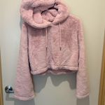 Pink fuzzy cropped hoodie Size M Photo 0