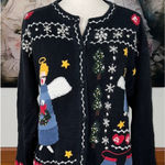 Super Cute Vintage 90s Nutcracker Ramie Cotton Cardigan Sweater! Black Size M Photo 0