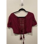 Kendall + Kylie Burgundy Short Sleeve Open Back Cropped Top Photo 4