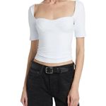 Free People NWT Just Looking Bustier Crop Top In White Short Sleeve Tee Size Large Photo 0