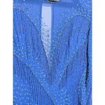 Vintage Silk Beaded Long Sleeve Cocktail Dress Shoulder Pads Illusion Neckline Blue Size M Photo 5