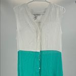 Halston Heritage Blue green White Midi Dress high low S new linen rayon vacation Photo 3