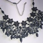 Gunmetal Gray Dark Black Metal Floral Beaded Boho Statement Necklace Photo 2