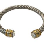 Retro Silver Rope Style Cuff Bracelet with Gold Bar on each end with rhinestones Photo 5