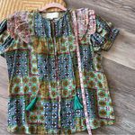 Carolina K bella ruffled blouse hemp cotton blend women’s size XS‎ Green Photo 5