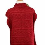 Nadia Rima NWT Cozy Red Cowl Neck Side Button Cable Knit Poncho Photo 4