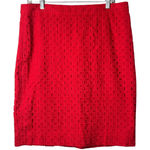 J.Crew The Pencil Skirt Womens 12 Red Eyelet 100% Cotton Career Work Preppy Photo 0