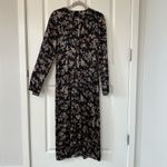 Vince  Eden Black Floral Long-Sleeve Midi 100% Silk Evening Dress Photo 7