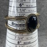 Silver Color Cuff Bracelet Black Cabochon Center Womens Aged Patina Photo 5