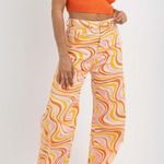 MRKT  Jeans Women LARGE Orange Pink Marble Retro Ziggy Straight Leg High-Rise Photo 2