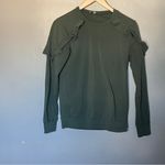 Darling Brand Ruffle Crewneck Sweater Sweatshirt Olive Green XS X Photo 4