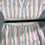 Loft Dress Women 12 Seersucker Striped Button Front V Neck Lined A Line Ribbed Photo 3