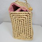Vintage Woven Straw Seagrass Picnic Basket Bag Cotton Lined Beach Summer Day Out Photo 2