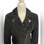 Isaac Mizrahi  Live! Size 6 Black Suede Motorcycle Jacket Floral Printed Lining Photo 2