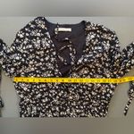 The East Order mini floral dress, long sleeve w/ruffle, plunge neckline, Size L Black Size L Photo 7