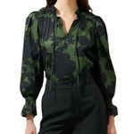 Sugar Lips Ruffle Long Sleeve Blouse size 1X Smocked Green Black Floral NWT Photo 0
