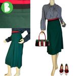 VINTAGE 1980'S GREEN W/RED & BLACK WAIST PLEATED WOOL MIDI SKIRT (16) Photo 1