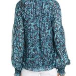 Ramy Brook Luanne Silk Pleated Smocked Teal Combo Long Sleeve Blouse Photo 1
